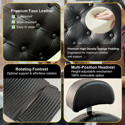 WINEDYOUNG Heavy Duty Vintage Recline Barber Chair All Purpose Reclining Salon Chair 360° Rotatable Barber Chair, Hydraulic with Headrest, Professional Salon Beauty Spa Shampoo Equipment