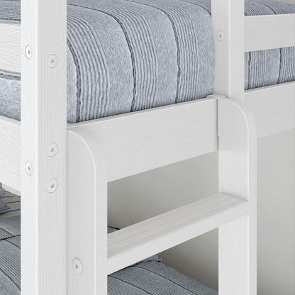 Grain & Grove Bear Twin Over Twin Bunk Bed, Sturdy Bunk Bed Frame for Kids, Plywood Bunk with Ladder, Guardrail, and Slats, No Box Spring Required, Brushed White