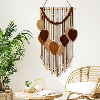 Weldomcor Macrame Wall Hanging Boho Leaf Woven Tapestry, Bohemian Chic Home Decor Modern Handmade Leaves Feather Wall Art Decorations for Bedroom Living Room Apartment Ornament 16.5" W X 31.5" L