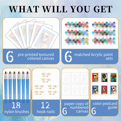 GEEHEIY 6 Pack Paint by Numbers Kit for Adults, Cartoon Dog Adult Paint by Number Kits on Canvas, DIY Animal Acrylic Oil Number Painting for Adults, Perfect for Home Decor 8x12 Inch