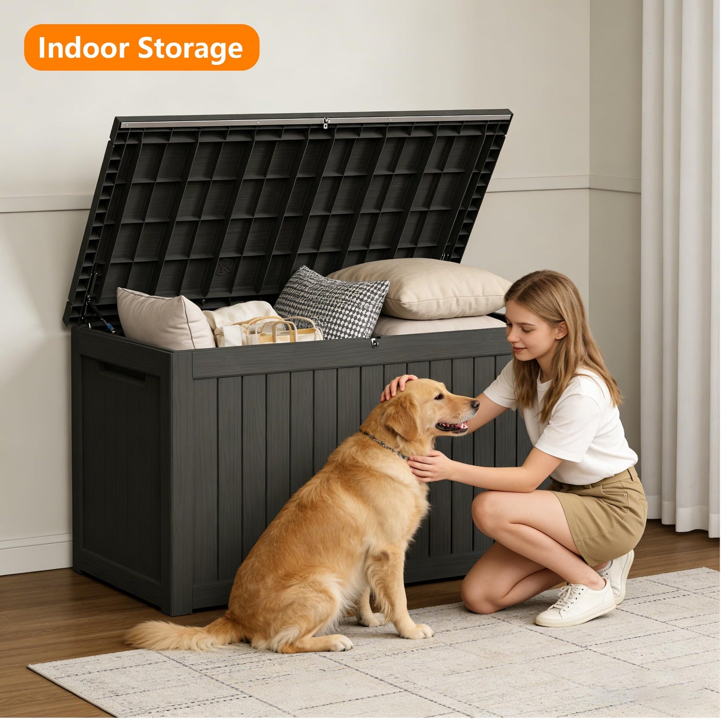 Decksplore 270 Gallon Outdoor Storage Box Resin Deck Box All Weather Waterproof Large Lockable Storage Container Deck Box for Patio Furniture, Garden Tools, Lockable, Black