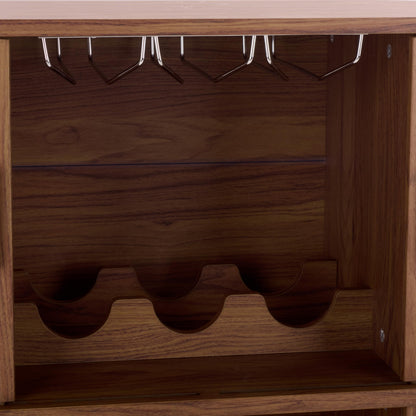 SAFAVIEH Furniture - Erdwing Bar Cabinet - Walnut & Black - Tambour Door Wine & Liquor Storage Cabinet with Glassware Rack - Ideal for Living Room, Home Bar, Dining Space (BCT3100A)