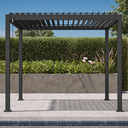 Mirador 111S Round Louvered Pergola Gazebo, 10Ft x 10Ft, Full Aluminum Frame, Adjustable Roof, Outdoor, Durable, Charcoal