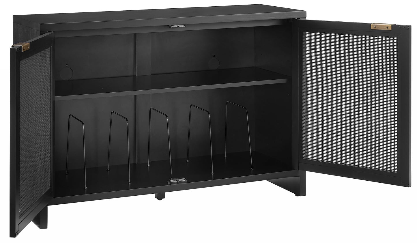 Crosley Furniture Kenji Media Console, Record Player Stand with Vinyl Storage, Modern Home Organizer, Black