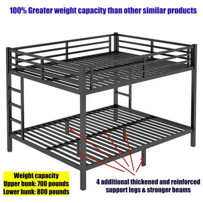 SIGONE Stronger & Safer Metal Bunk Bed Queen Over Queen Size Bunkbed, More Stable Heavy Duty Thickened Steel Bunk Queen Bed with Reinforced Legs & Ladders (Easier to Assemble)