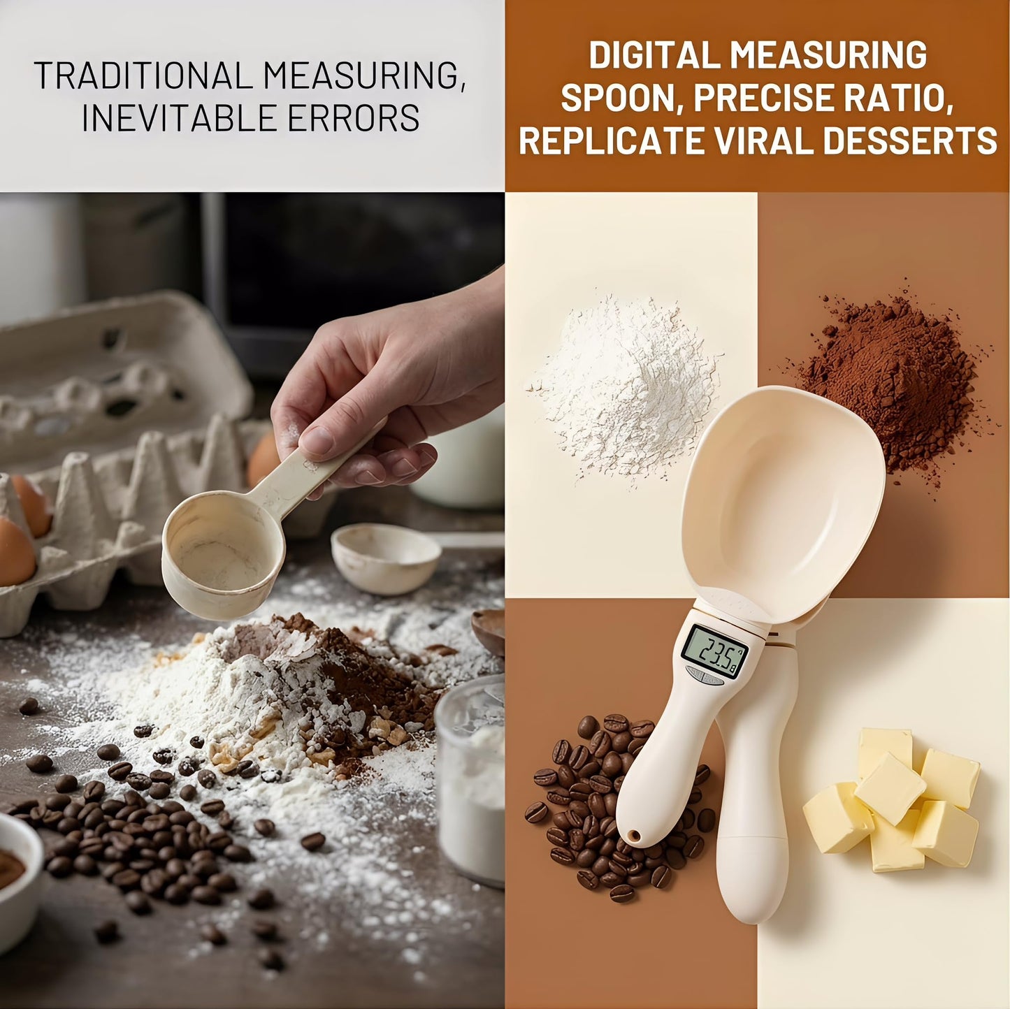 2PCS Digital Measuring Spoon Scale, Electronic Measuring Food Spoon Scale with LCD Display, 800g / 0.1g High Precision Household Weighing Scoop for Kitchen Cooking, Baking