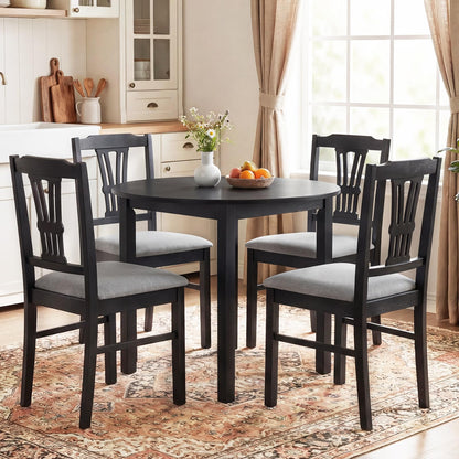Giantex Wooden Dining Chairs Set of 4, Upholstered Kitchen Chairs with Solid Rubber Wood Frame, Hollowed Backrest & Soft Padded Seat, Armless Dining Chairs for Kitchen, Dining Room, Black & Gray