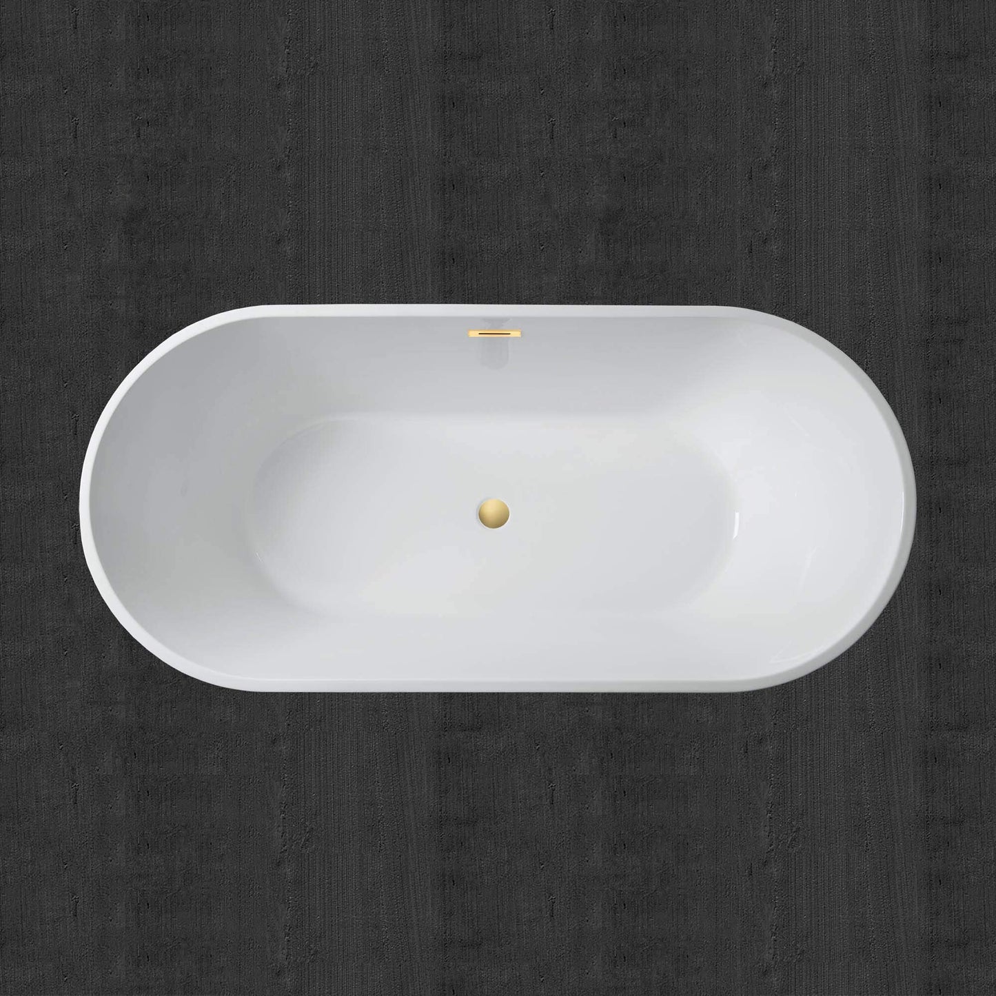 WOODBRIDGE 59" Acrylic Freestanding Bathtub Contemporary Soaking White Tub with Brushed Gold Overflow and Drain，B0014-BG
