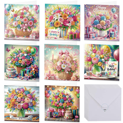 Muzagroo Art Diamond Art Greeting Cards for Adults Diamond Painting Happy Birthday Greeting Cards for Beginners Adults Crafts Gem Art Kits Birthday Greeting Cards 8PCS (Happy Birthday 2)