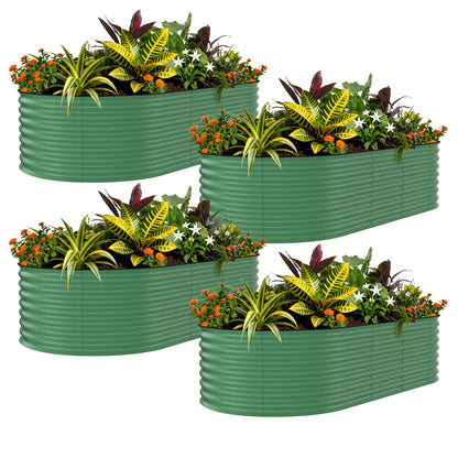 Garvee 4 Pack 8x4x1.5ft Galvanized Raised Garden Bed Kit, Oval Metal Planter Boxes with Anti-Cut Safety Edges, Rust-Resistant Deep Root Planters for Outdoor Vegetables, Flowers, Herbs, Green
