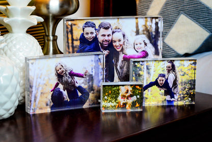 Isaac Jacobs 6” x 8” Super Thick [28MM Thickness] Clear Acrylic Magnetic Block Picture Frame, Double-Sided, Frameless, Freestanding, Floating Photos, for Desktop & Tabletop Display (6x8)