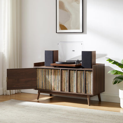 Crosley Furniture Skylar Mid-Century Record Player Cabinet with Vinyl Storage, Turntable Stand for Records, Walnut