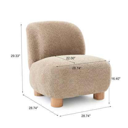 Christopher Knight Home Modern Low Profile Accent Chair for Living Room, Boucle Upholstered Armless Chair with Rubberwood Legs, Comfy Lounge Armchair, Plush Cloud-Like Seating for Bedroom, Light Brown