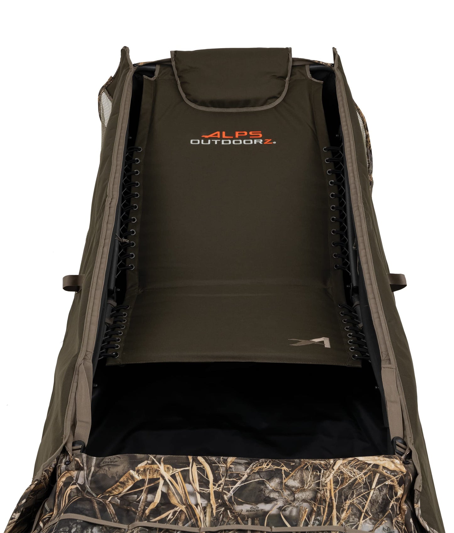 ALPS OutdoorZ Legend Layout Blind - Hunting Blind with Realtree MAX-7 Pattern, Zero-Gravity Chair Design, Waterproof Floor, Mesh Face Screen, Rear Zippered Door, and Backpack Carry Straps