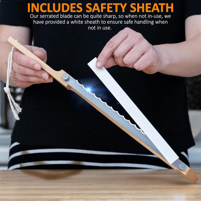 MonteHerra Bread Knife for Homemade Bread - 17-inch Wooden Sourdough Bread Knife - Unique Bow Design - Stainless Steel Serrated Blade - Perfect for Homemade Bread, Baguettes and More