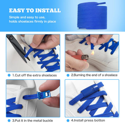 Neo-wows Flat Elastic No Tie Shoe Laces for Sneakers, Stretch Tieless Shoelaces for Kids & Adults, Flat Shoes Strings Black