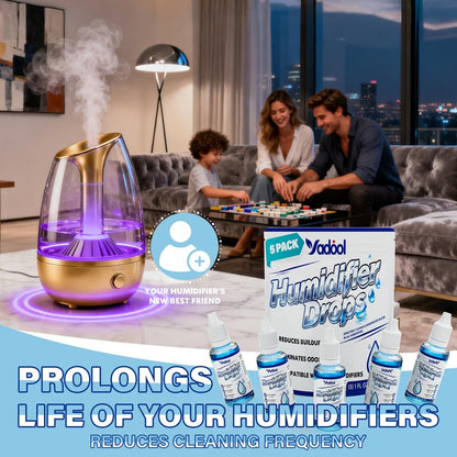 Yadool [5 Pack] Humidifier Cleaner Drops, Humidifier Water Treatment Cleaning Solution for All Makes & Models - Slows Buildup & Scaling - Deeply Cleans & Deodorizes Water - 500+ Day Supply