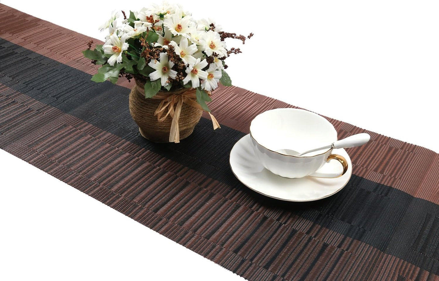 12x54 inch SHACOS Table Runners Woven Vinyl Table Mats for Kitchen Dining Table Non Slip Washable, Ombre Coffee Black