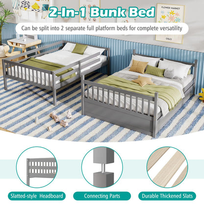 Giantex Full Over Full Bunk Bed with Trundle, Solid Wood Trundle Bed Frame w/Guardrails and Ladder, Convertible to 2 Beds, Full Size Bunk Beds for Adults Kids Teens, No Box Spring Needed, Grey