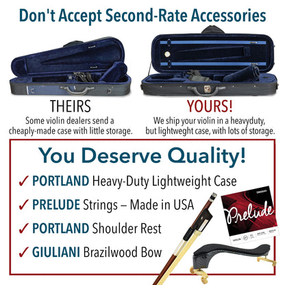 Ricard Bunnel G2 Violin Outfit 1/8 Size - Carrying Case and Accessories Included - Solid Maple Wood and Ebony Fittings By Kennedy Violins