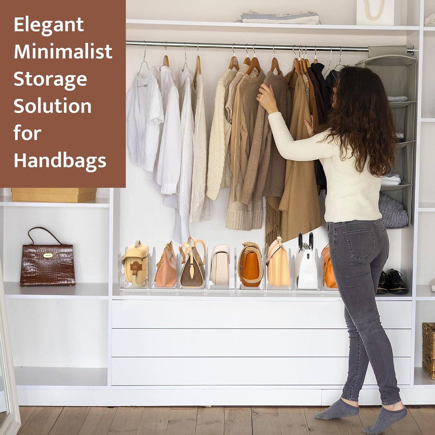2-Pack Closet, Closet, SURETIVIAN Purse Organizers for Adjustable Small Shelf Divider Rack for Clear Handbag Storage