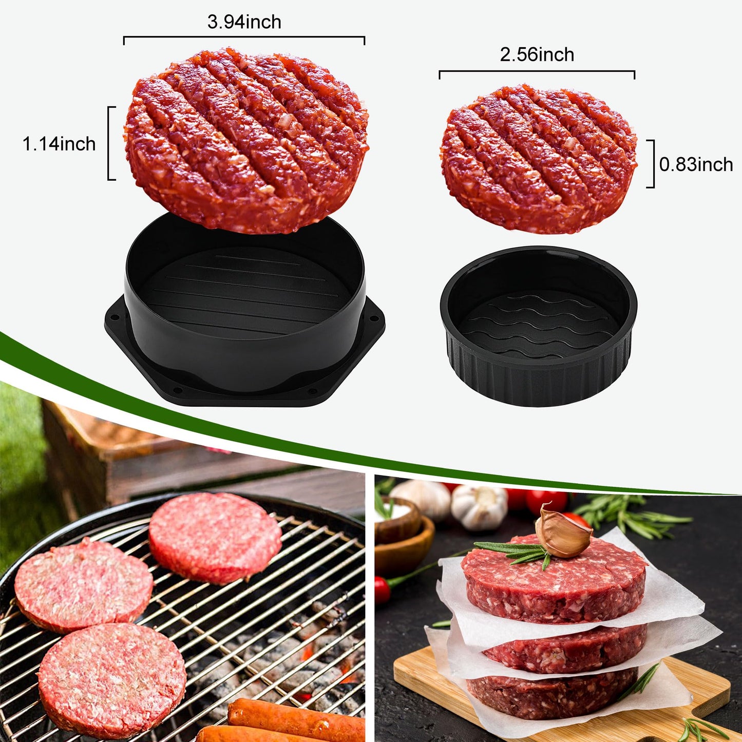 POLIGO Smash Burger Press Kit - 4 in 1 Hamburger Patty Storage Containers, 6.69" Cast Iron Smash Bacon Press - Non Stick Smash Burger Press Set for Grill and Griddle Cooking, Black Round