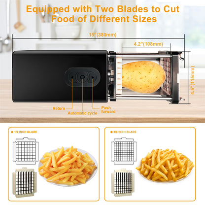 Electric French Fry Cutter, Commercial Automatic French Fry Cutter, Stainless Steel Potato Cutter with 1/2-Inch & 3/8-Inch Blade, Electric Potato Cut Machine for Restaurants & Home Kitchen