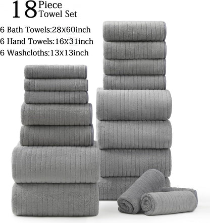 18 Set 6 Towels,6 6 Set Hailea Piece Family Bath Towel Include Bath Hand Towels and Washcloths Soft Bathroom Towel
