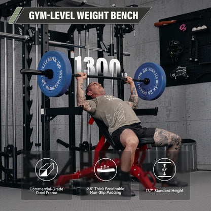 MAJOR FITNESS Adjustable Weight Bench (Elite Version) - 1300LB Capacity, 32 Positions for Strength Training, Bench Press, and Full-Body Workouts for Home or Garage Gym, Red
