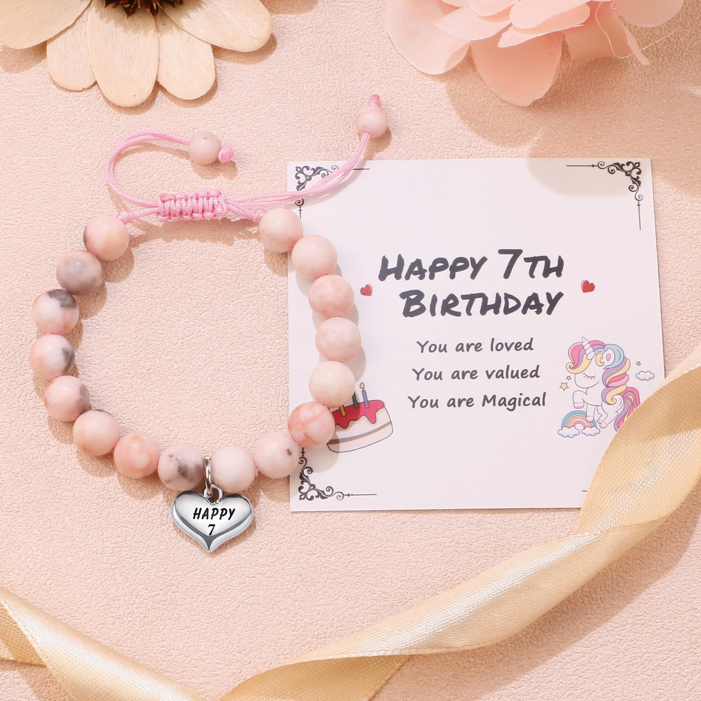 Sereney 7 Year Old Girl Birthday Gifts, Adjustable Beaded Bracelet as 7th/7yr Year Old Girl Birthday Gifts for Seven Daughter Niece Granddaughter Girl