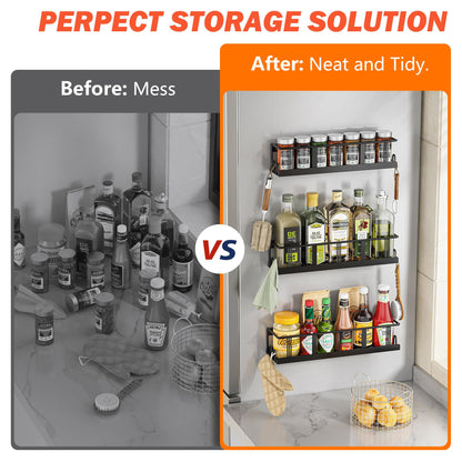 Spice Rack Wall Mounted 3 Pack, Space-Saving Spice Organizer for Spice Jars and Seasonings,Screw or Adhesive Hanging Spice Rack Organizer for Your Kitchen Cabinet,or Pantry Door