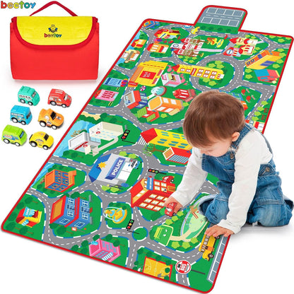 31.5"X67" 6 beetoy Car Rug, Play Mat with Roads for Kids - Portable, Anti-Slip, Educational City Life Traffic Carpet