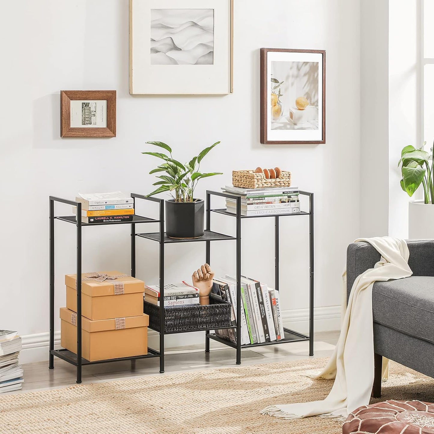 3-Tier UBSC33BK SONGMICS Storage Rack, Bathroom Shelf, Extendable Plant Stand with Adjustable Shelf, for Bathroom