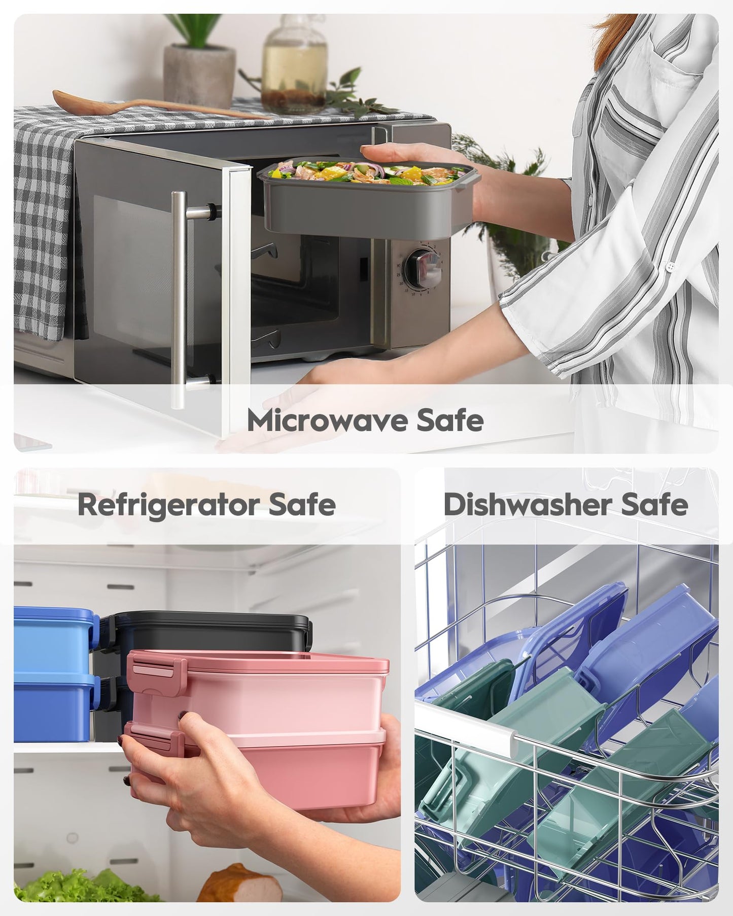 Adults Bento Box with Insulated Lunch Bag, 74oz Capacity 3 Stackable Leak-Proof Bento Box Built-In Utensil and Sauce, PFAS & BPA-Free, Microwave & Dishwasher Safe (Dusk Gray)