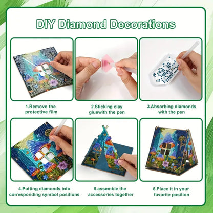 Party Ready 3D Diamond Painting Tent Craft Kit with LED Lights – Full Drill Crystal Mosaic Wood Puzzle, DIY Holiday Decorative Art for Home Display (Starry Night)