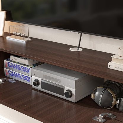 FloatiCasa 78inch Floating TV Stand, Plywood Wall Mounted Media Console with 1 Flip Down Door & 5 Open Shelves, Modern Floating Entertainment Center with Wire Management for Living Room, Walnut