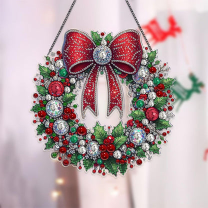 BAYUNOE DIY Hanging Diamond Pendant Christmas Design Diamond Art Painting Ornament Double Sided Pattern Single Sided for Window Wall Door Decor Home Garden-Christmas Wreath