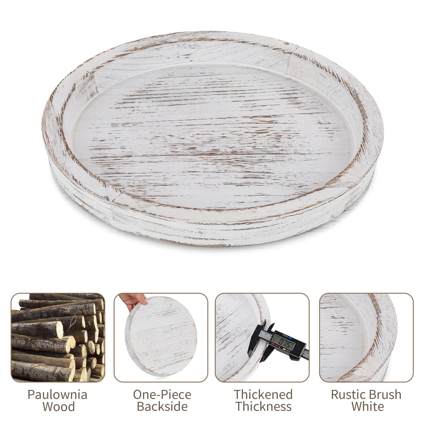 Hanobe Candle Plate Holder Tray: Round White Wood Decorative Tray Decor - Rustic Farmhouse CoffeeTable Decor - Tealight Pillar Trays for Home Decor