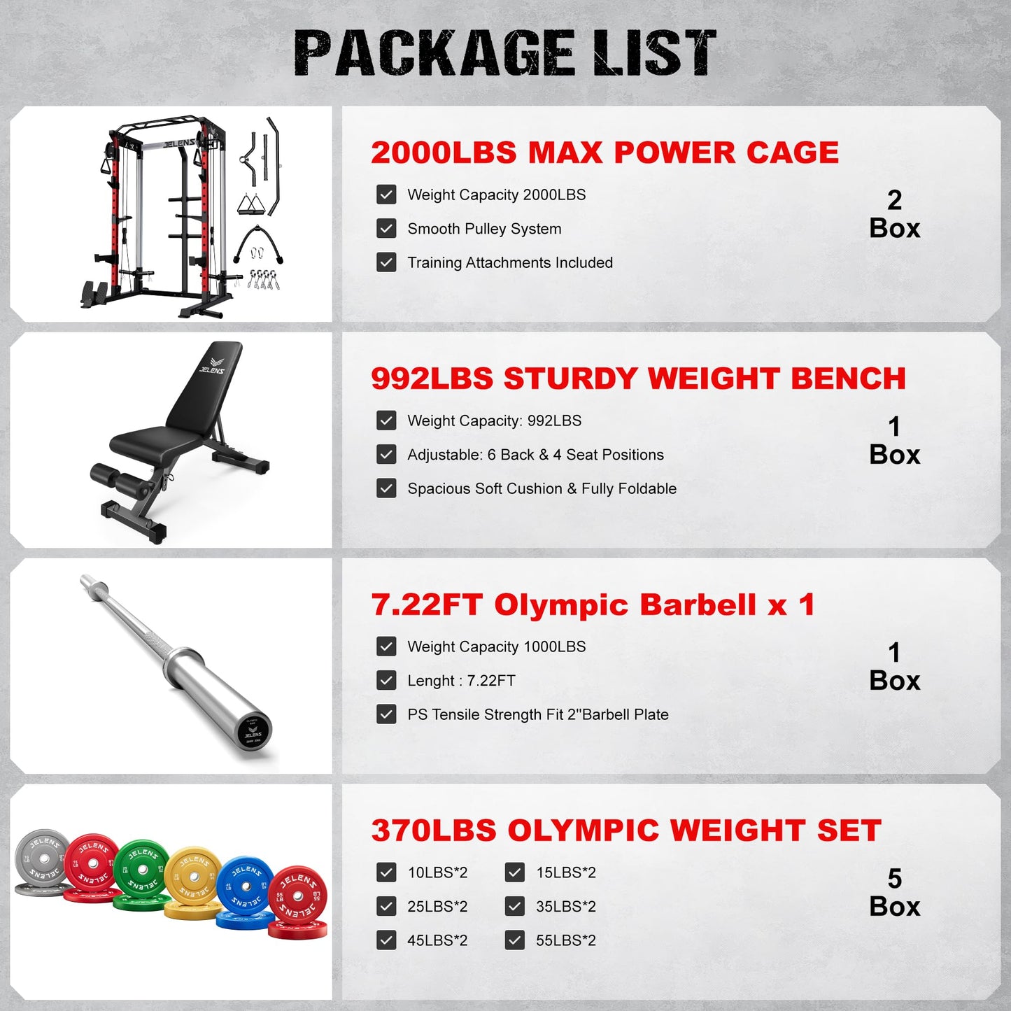 JELENS C21 Power Cage, 2000LBS Multi-Function Power Rack with Independent Dual Pulley System, All-in-One Squat Rack for Cable Crossover, Home Gym Workout Machine (Red, 370lbs Color)