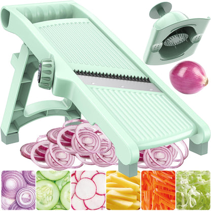 5-in-1 Adjustable Mandoline Slicer Stainless Steel Blades & Safety Hand Guard, Safe Mandolin for Kitchen, Non-slip Julienne Slicer Cutter, Vegetable Chopper for Onion, Potato Cucumber Carrot