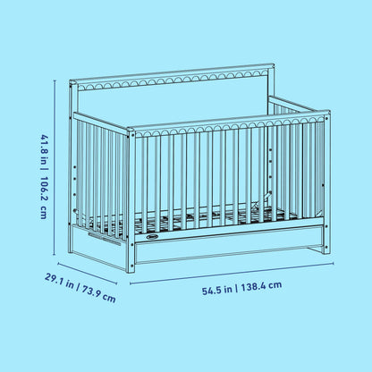 Graco Sasha 5-in-1 Convertible Crib with Drawer – GREENGUARD Gold Certified Wood Crib, Converts to Toddler Bed, Daybed, Full-Size Bed, Stylish Classic Design (Frosted Oat)