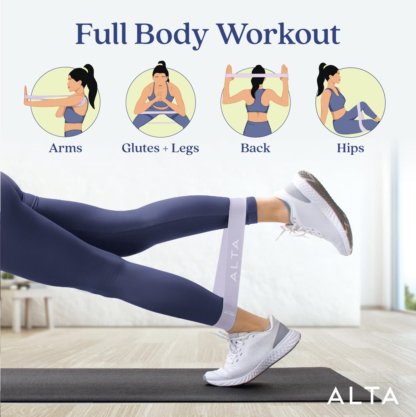 ALTA Mini Loop Bands for Exercise - Premium Durable Latex - Small Resistance Bands for Women, Booty Bands for Working Out, Leg Stretch Loops for Physical Therapy, Pilates Exercise Mini Bands Set