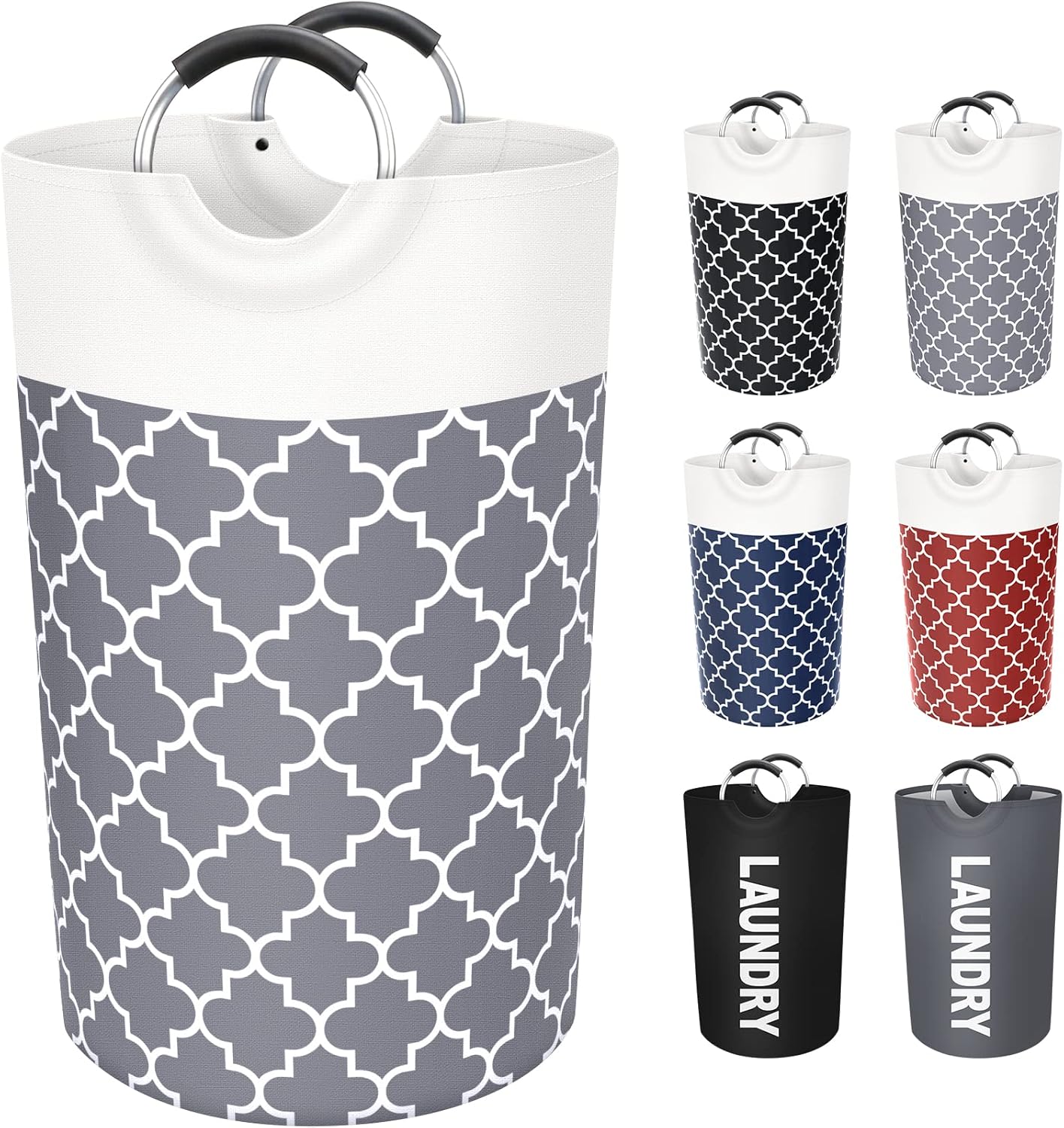 Large Laundry Basket, Collapsible Tall Hamper Bag with Handles for Waterproof Storage (Grey, 82L)