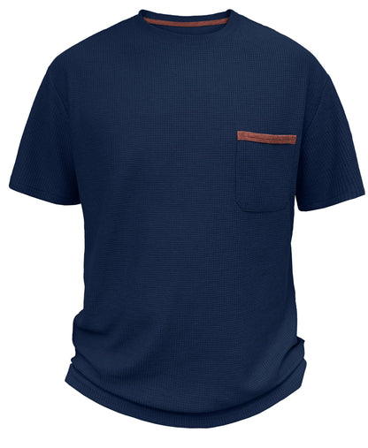 NUOKESASI Mens Casual T-Shirt Short Sleeve Crew Neck Soft Tee Shirts Summer Beach Waffle Textured Tops with Pocket Navy Blue-M