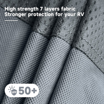 VINPATIO RV Cover, 7 Layers Heavy Duty Travel Trailer Cover, Toy Hauler Cover Fits 27'-30' RV, Camper Cover with Extra Windproof Straps, Gutter Covers, Tongue Jack Cover