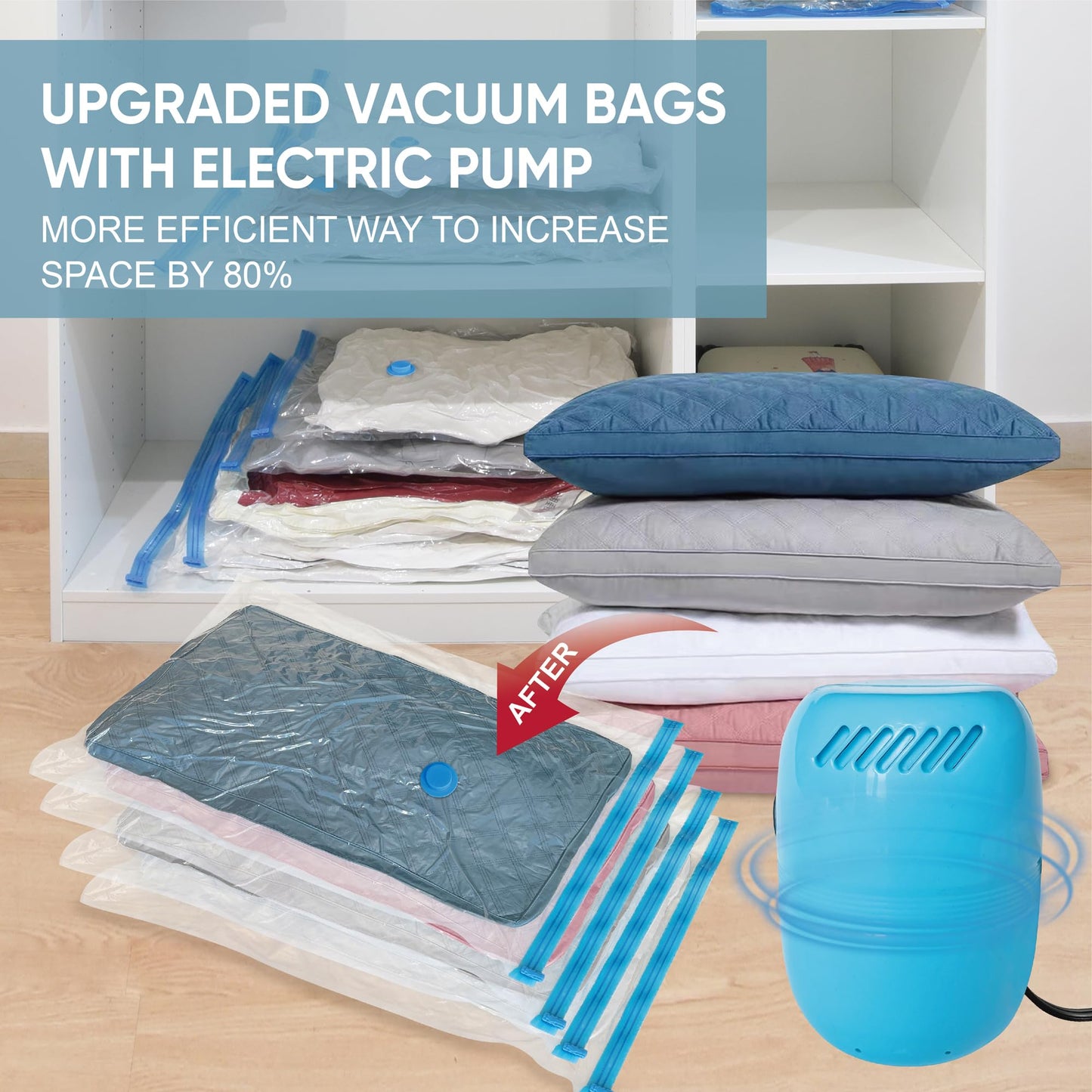 Vacuum Storage Bags with Electric Pump, 12 Combo (2Jumbo/2Large/4Medium/4Small) Space Saver Bags Vacuum Seal Bags with Pump, Space Bags, Vacuum Sealer Bags for Clothes, Comforters, Blankets, Bedding