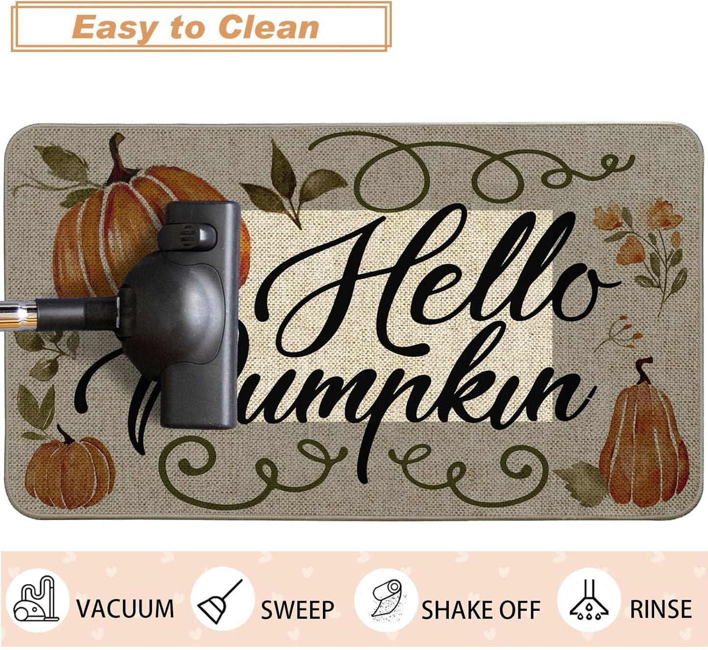 Baccessor Pumpkin Fall Kitchen Mats Set of 2, Pumpkins Floral Non Slip Absorbent Thanksgiving Fall Decor 17x29 17x47