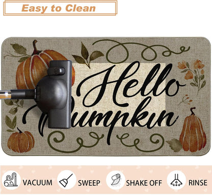 Baccessor Pumpkin Fall Kitchen Mats Set of 2, Pumpkins Floral Non Slip Absorbent Thanksgiving Fall Decor 17x29 17x47
