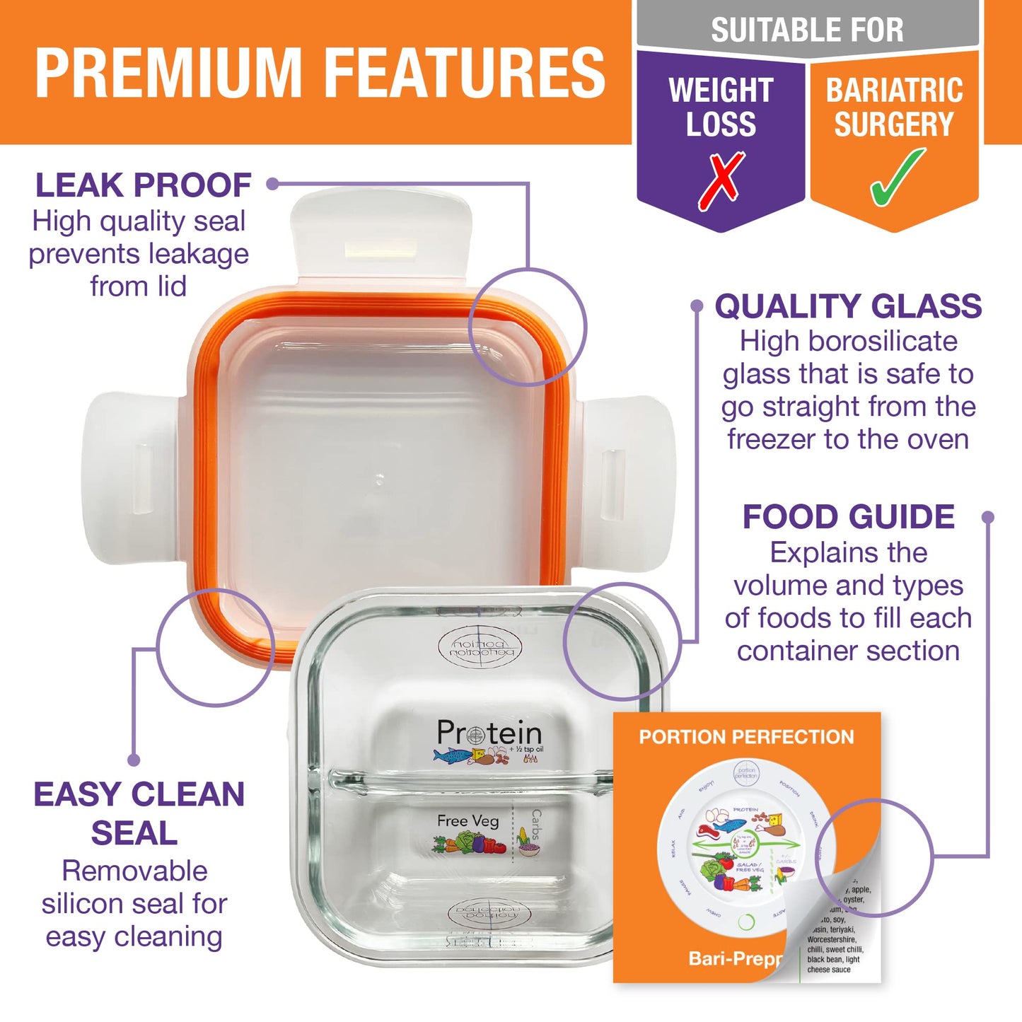 Portion Perfection Bariatric Must Haves / 3 Pk Bariatric Meal Prep Containers Reusable Glass Portion Control Container | Gastric Sleeve Must Haves | Bari Preppers