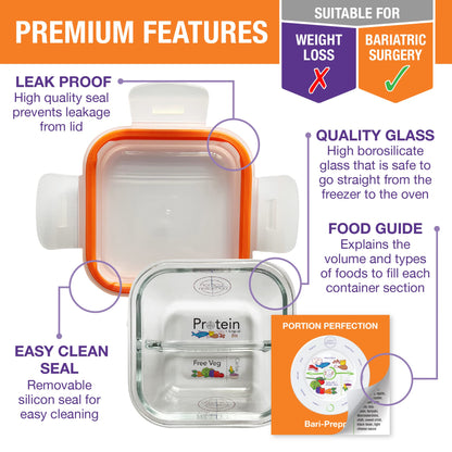 Portion Perfection Bariatric Must Haves / 3 Pk Bariatric Meal Prep Containers Reusable Glass Portion Control Container | Gastric Sleeve Must Haves | Bari Preppers